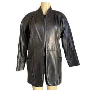 Vintage Black Genuine Leather Open Front Jacket Size XS